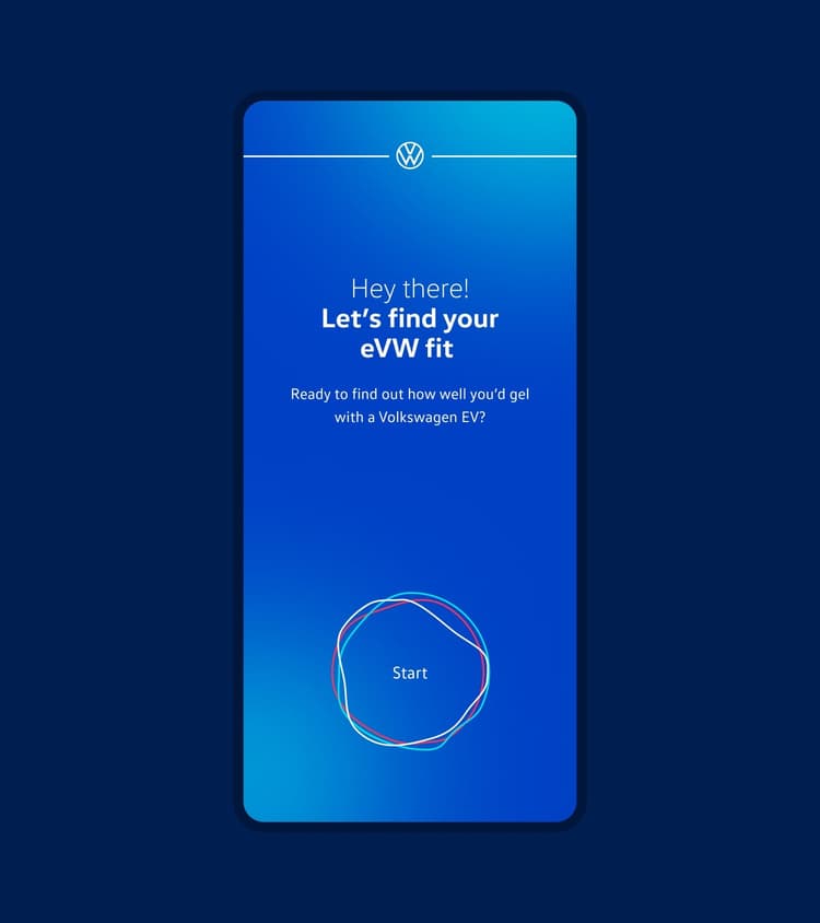 eVW Fit introduction screen inviting users to start the guided match experience.