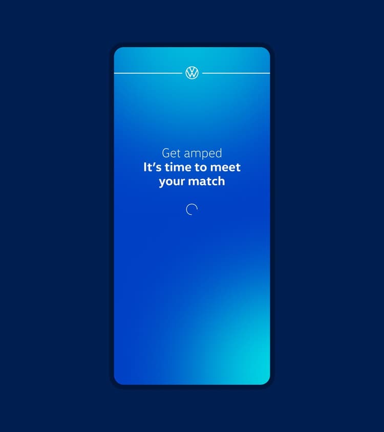 eVW Fit loading or transition screen during the matching experience.