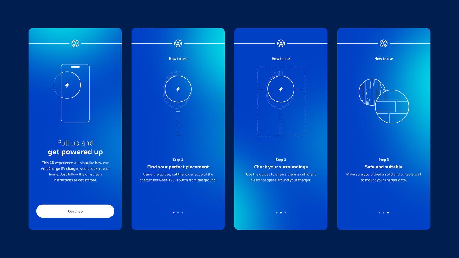 eVW Fit question flow screens on mobile.