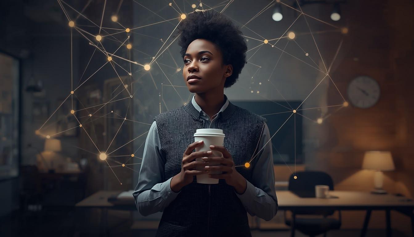 Portrait of a woman holding a coffee in a moody studio setting